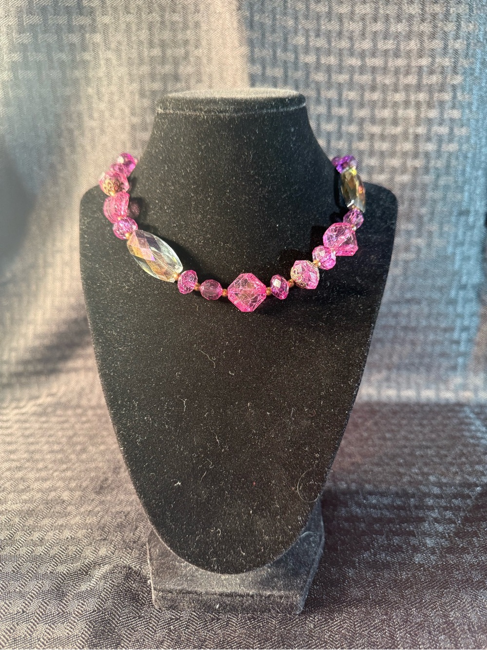 Pink Crystal Beaded Choker Necklace - Women's Jewelry